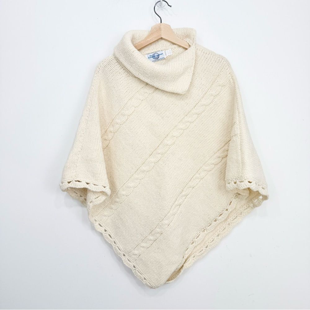 The Sweater Venture Hand Knit Ecuadorean Wool Cotton Cream Pullover Poncho